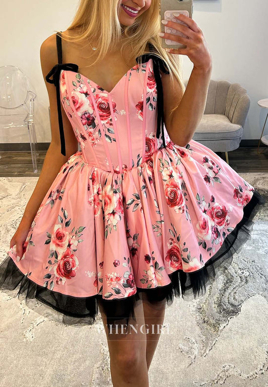 Sweetheart Sleeveless Floral Back Zipper A-Line Short Homecoming Dress