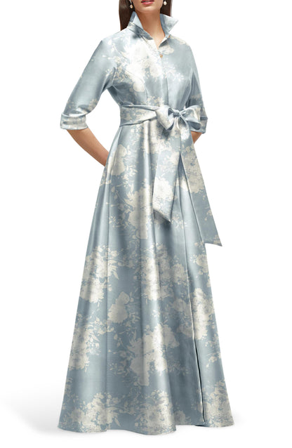 Floral Satin Bowknot Half Sleeves A-Line Mother of the Bride Dress