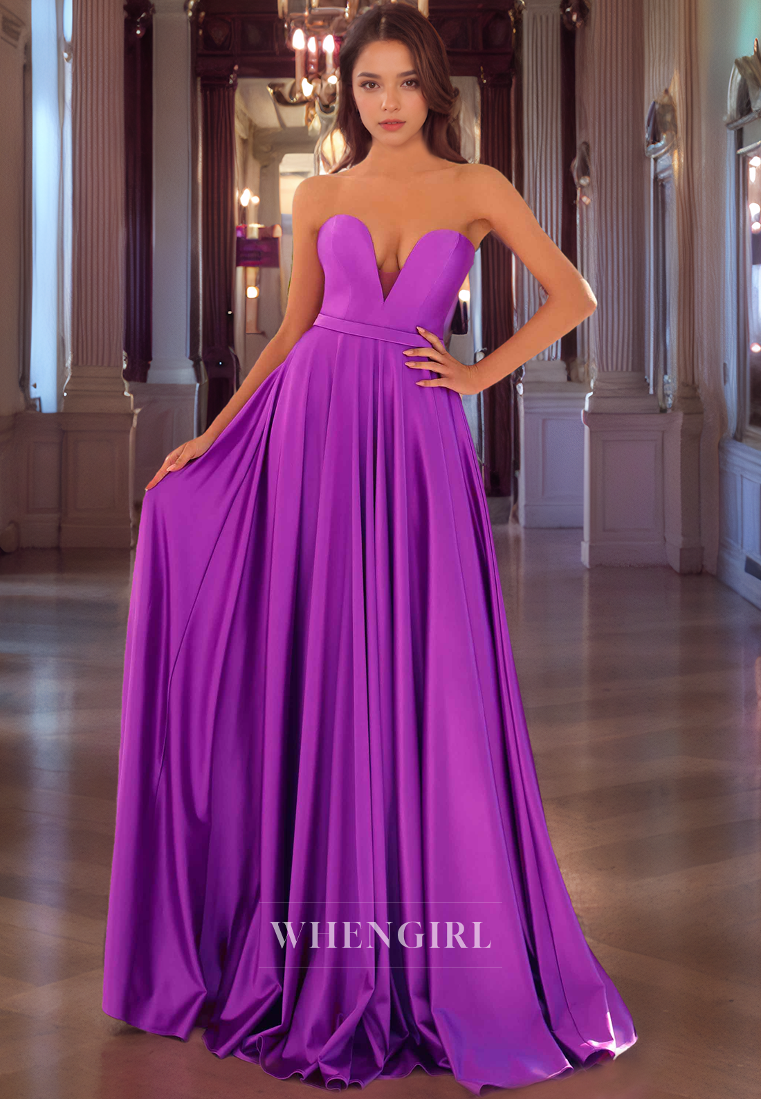 A-Line Strapless Sleeveless Back Zipper Long Prom Dress with Train