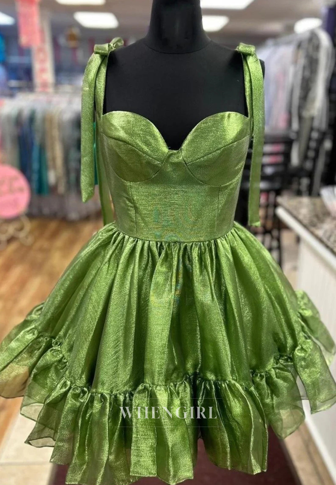 Sweetheart A-Line Ruffles Bowknot Straps Sleeveless Homecoming Dress