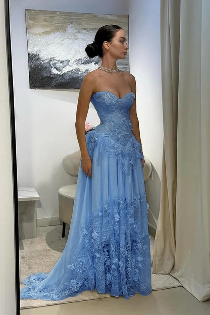 Strapless Sweetheart Prom Dress Pleated with Applique