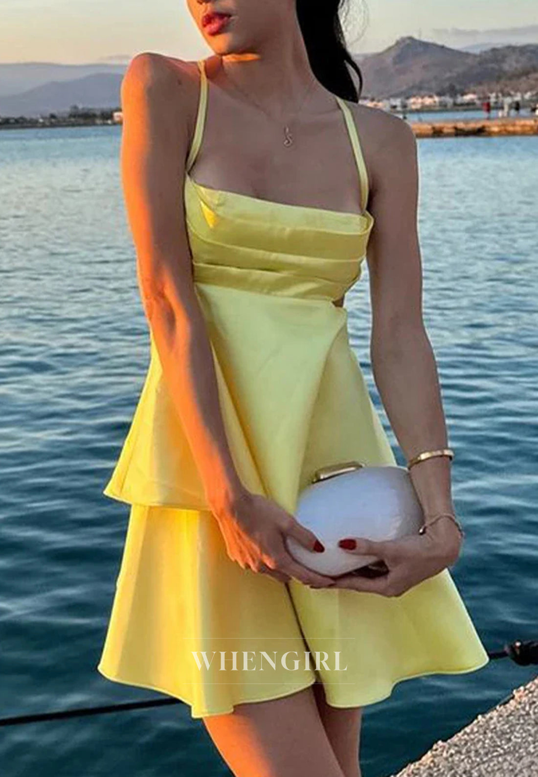 Daffodil Pleated Satin Sleeveless A-Line Homecoming Dress