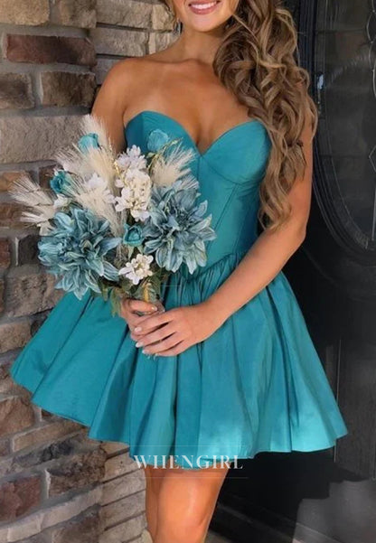 A-Line Sweetheart Strapless Sleeveless Homecoming Dress