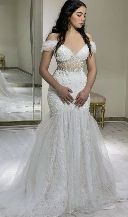 Off Shoulder Mermaid Long Wedding Dress Mermaid Bridal Dress