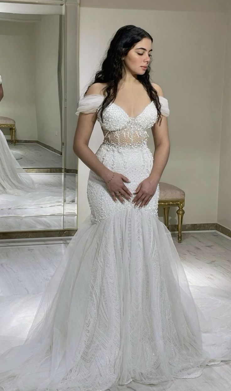 Off Shoulder Mermaid Long Wedding Dress Mermaid Bridal Dress