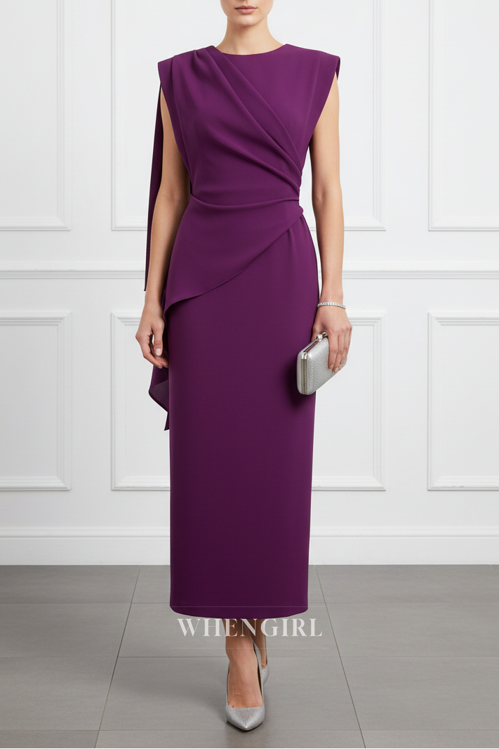 Grape Sheath Ruched Sleeveless Midi Dress
