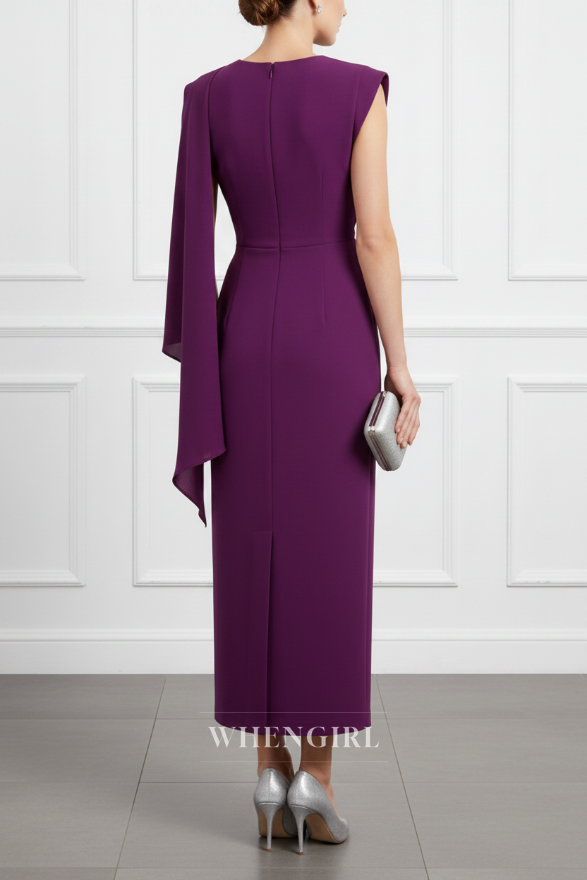 Grape Sheath Ruched Sleeveless Midi Dress