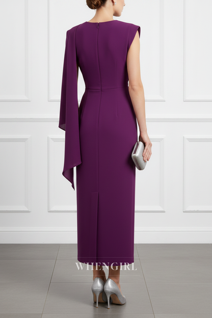 Grape Sheath Ruched Sleeveless Midi Dress