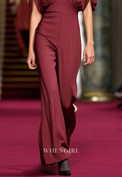 Elegant Daily Jumpsuit V-Neck Loose Half Sleeves Satin Formal Jumpsuit
