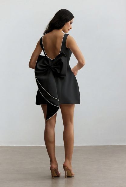 Bowknot Pearl Backless Mini Dress