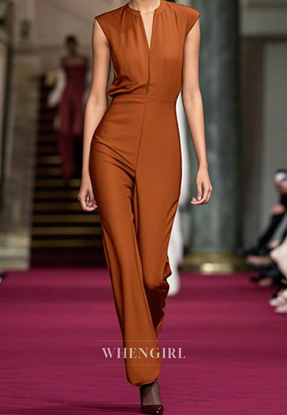 Daily Formal Jumpsuit Low V-neckSleeveless Slim-Fit Jumpsuit