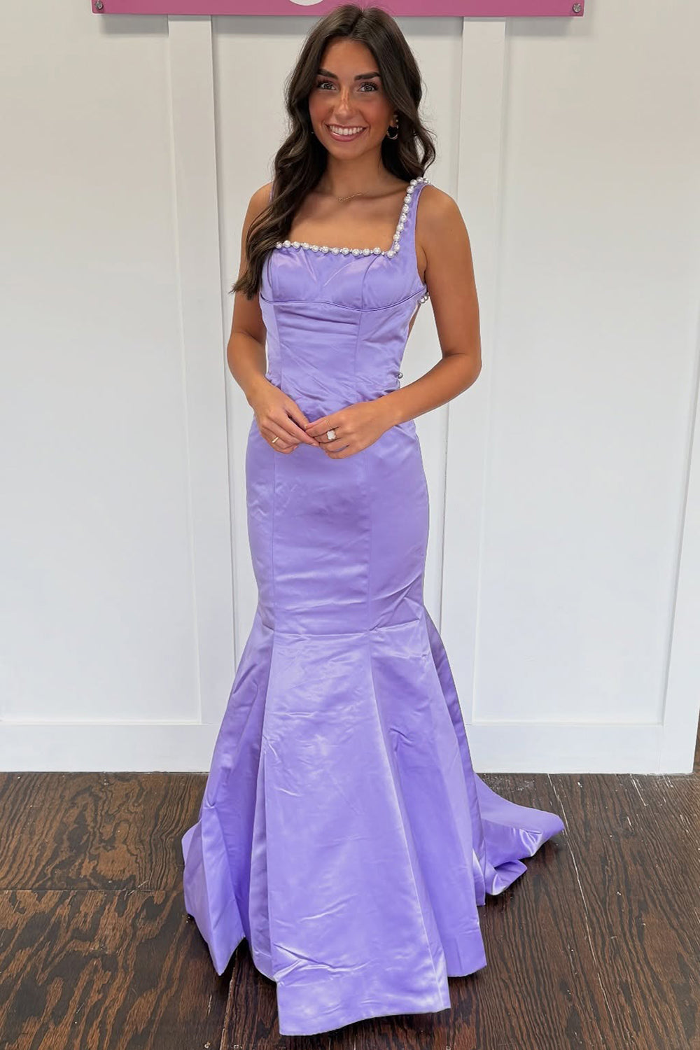 Mermaid Satin Crystal Beaded Prom Dresses Long Sleeveless Formal Dress