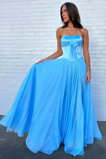Women's Strapless Chiffon Corset Prom Dresses Sweetheart Pleated Evening Party Gowns