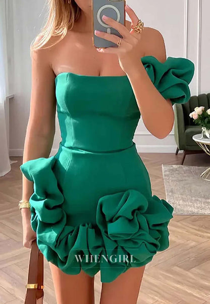 One Shoulder Ruched Sheath Sleeeveless Short Homecoming Dress