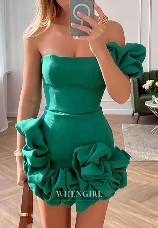 One Shoulder Ruched Sheath Sleeeveless Short Homecoming Dress