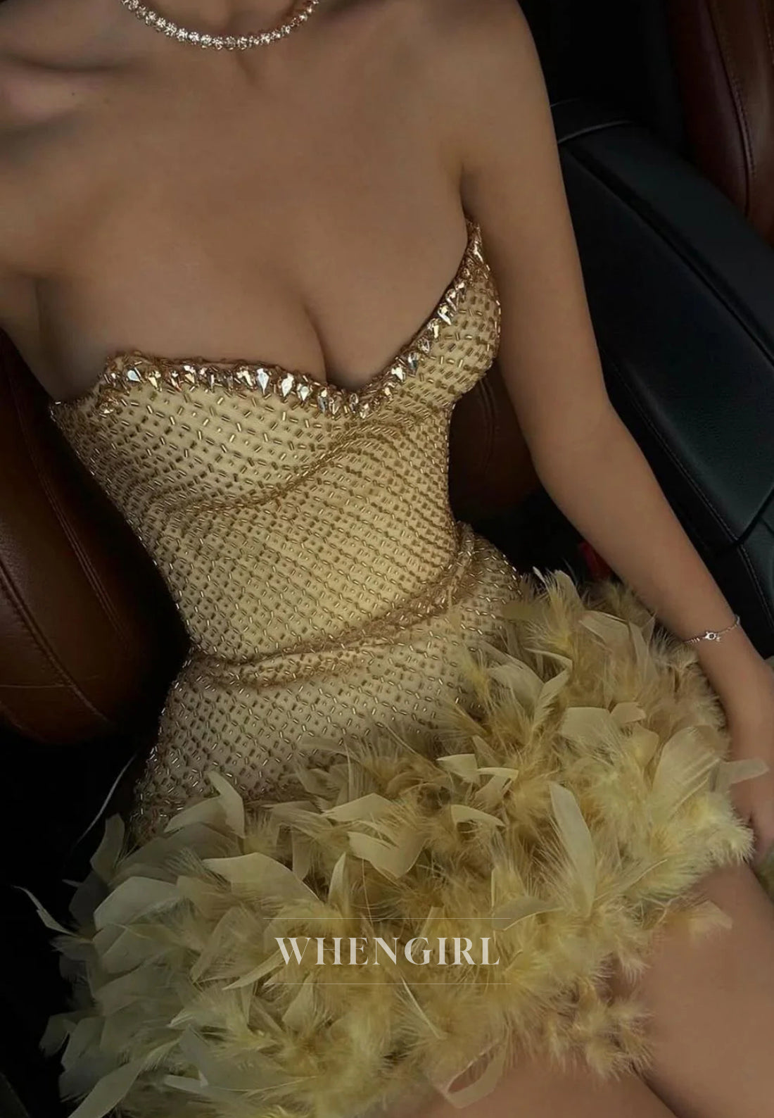 Sheath Beaded Feather Sleeveless Sweetheart Strapless Homecoming Dress