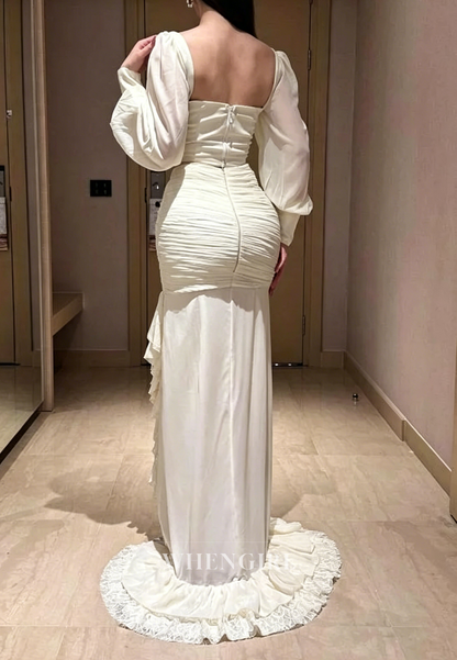 Sweetheart Long Sleeves Ruffle Hem Seath Formal Gown