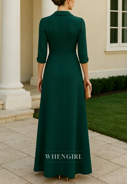 V Neck 3/4 Sleeves Ankle Length Column Mother of the Bride Dress
