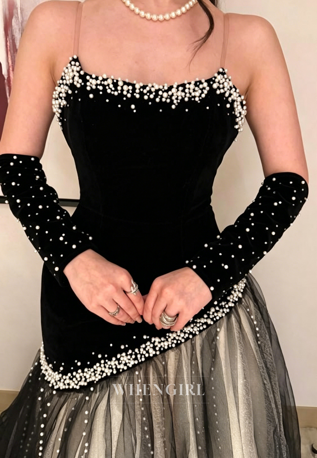 Peals Beading Tulle Hem Strapless Formal Gown