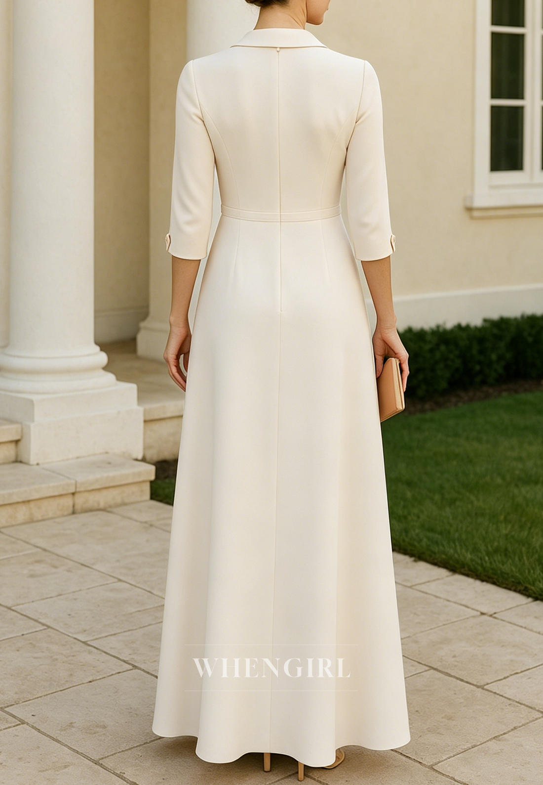 V Neck 3/4 Sleeves Ankle Length Column Mother of the Bride Dress