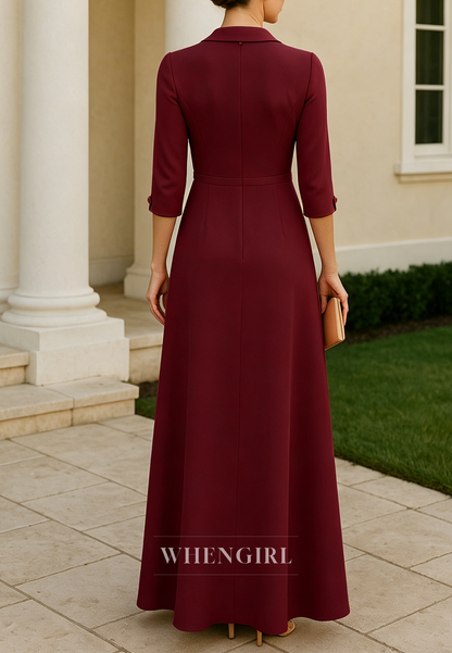 V Neck 3/4 Sleeves Ankle Length Column Mother of the Bride Dress