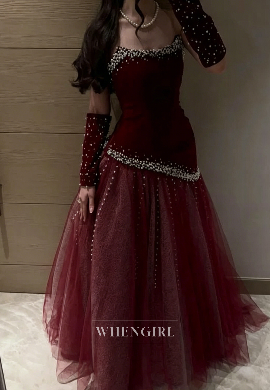 Peals Beading Tulle Hem Strapless Formal Gown