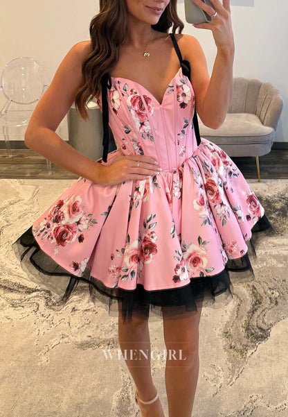 Sweetheart Sleeveless Floral Back Zipper A-Line Short Homecoming Dress