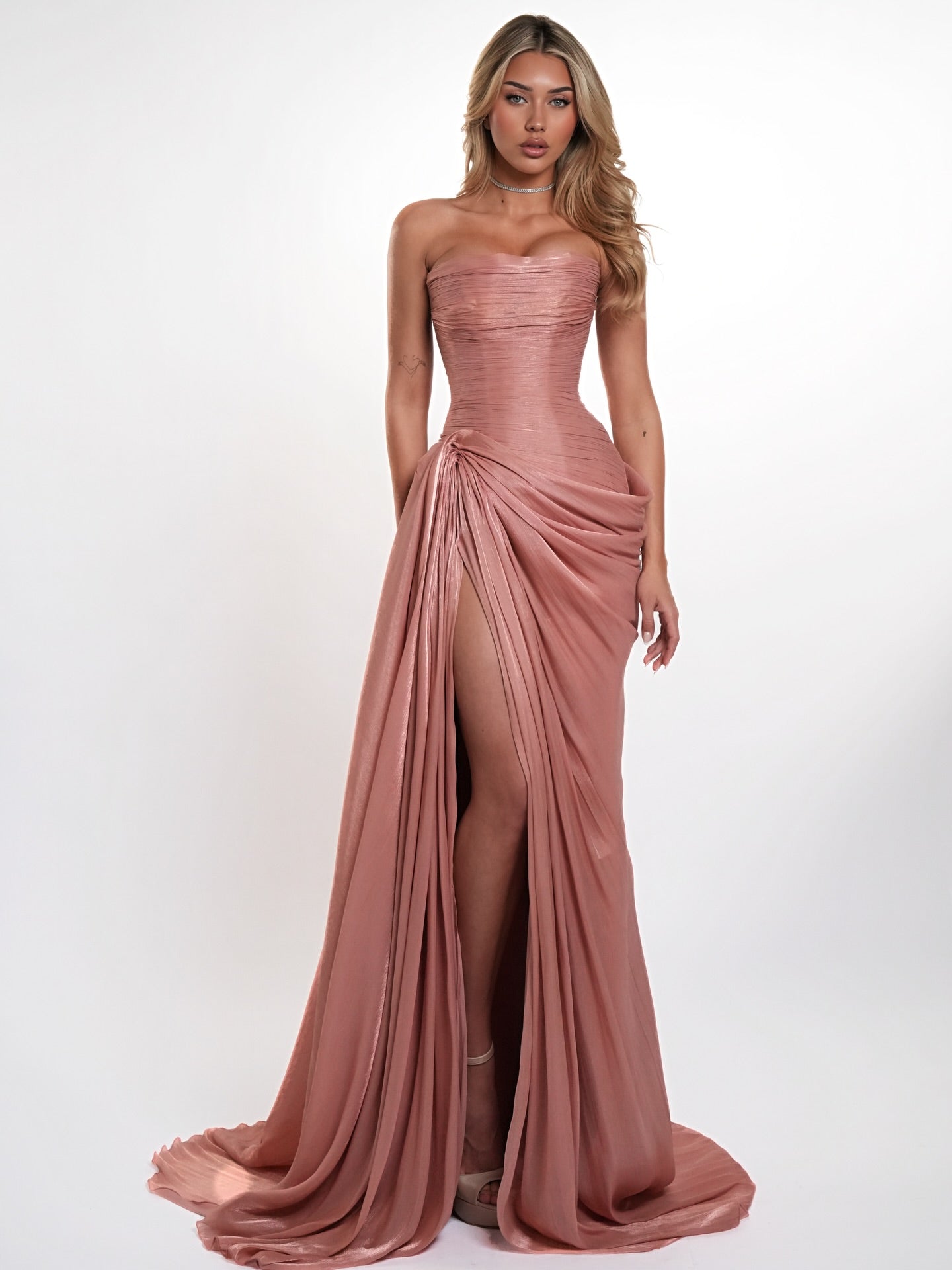 Graceful Sleeveless Split Pleated Prom Dress