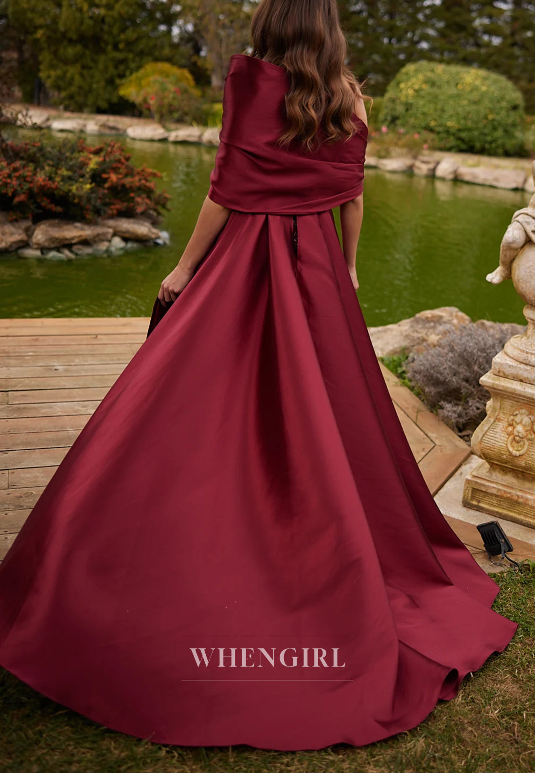 Burgundy Asymmetrical Neck Beaded Sheath Mother of the Bride Dress with Train