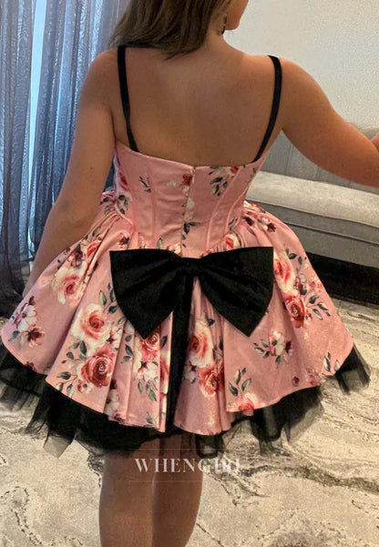 Sweetheart Sleeveless Floral Back Zipper A-Line Short Homecoming Dress