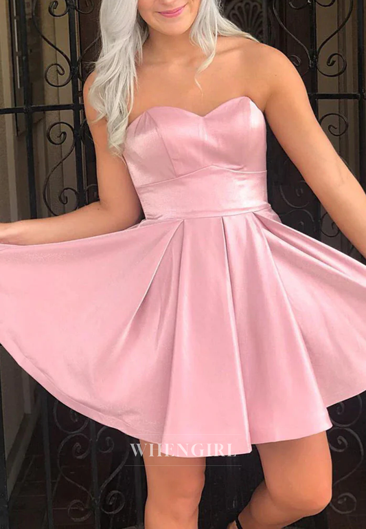 Blushing Pink Sweetheart Sleeveless A-Line Lace Up Short Homecoming Dress