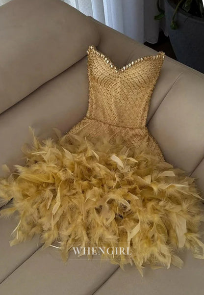 Sheath Beaded Feather Sleeveless Sweetheart Strapless Homecoming Dress