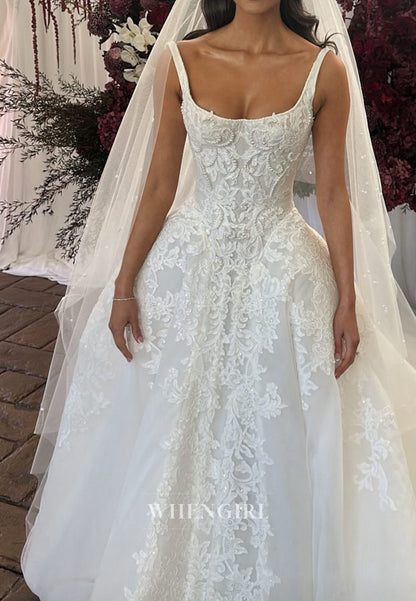 Sccop Neck Sleeveless Beaded Lace Ball Gown Wedding Dress