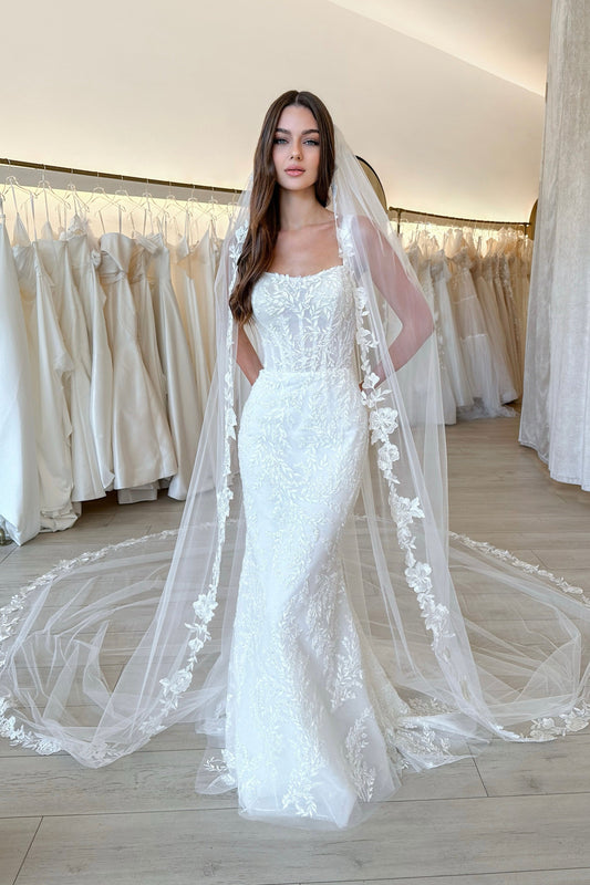 Mermaid Sleeveless Lace Sweep Train Lace Wedding Dress