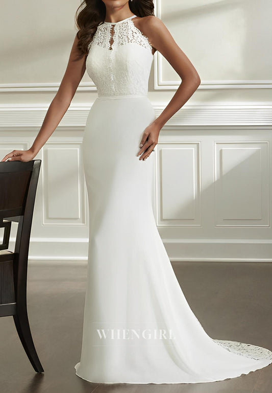 Strapless Appliques Lace Sleeveless Mermaid Wedding Dress with Sweep Train