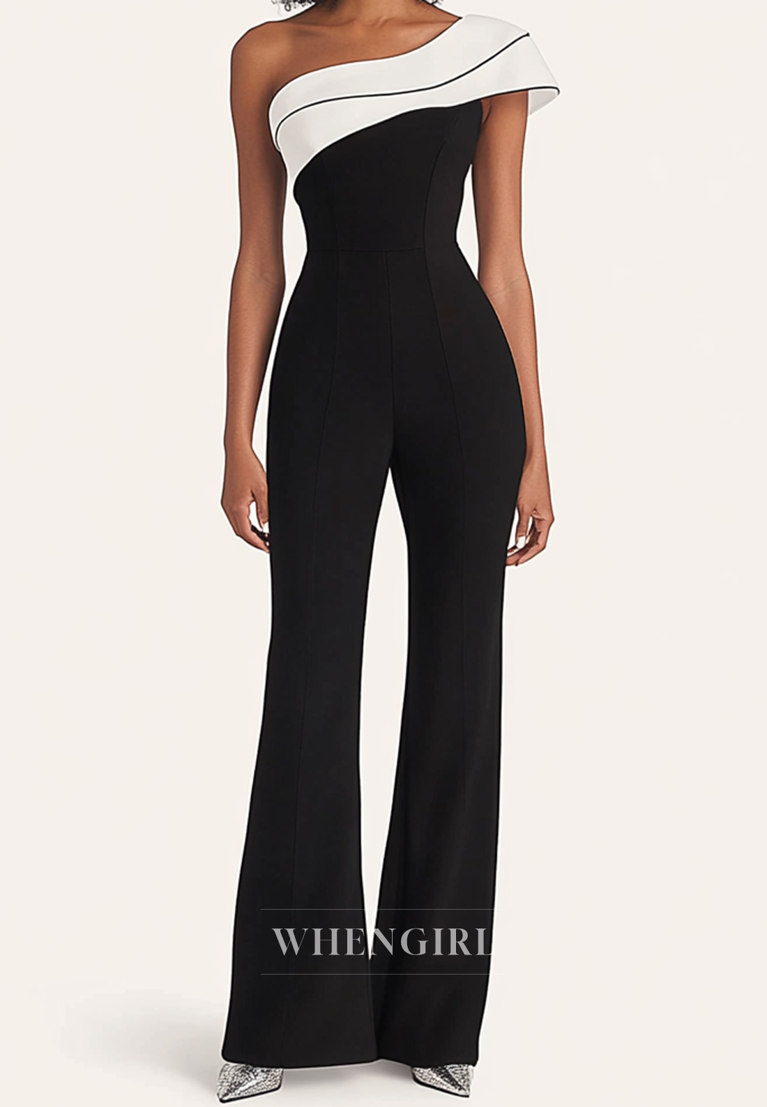 Daily Business Work Party Sloping Shoulder Satin Jumpsuit