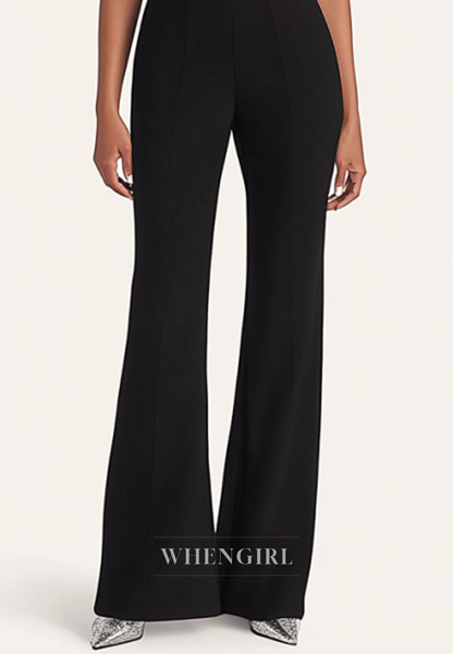 Daily Business Work Party Sloping Shoulder Satin Jumpsuit