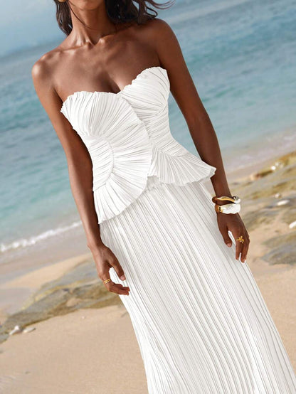 Sweetheart Pleated Sheath Floor Length Long Dress