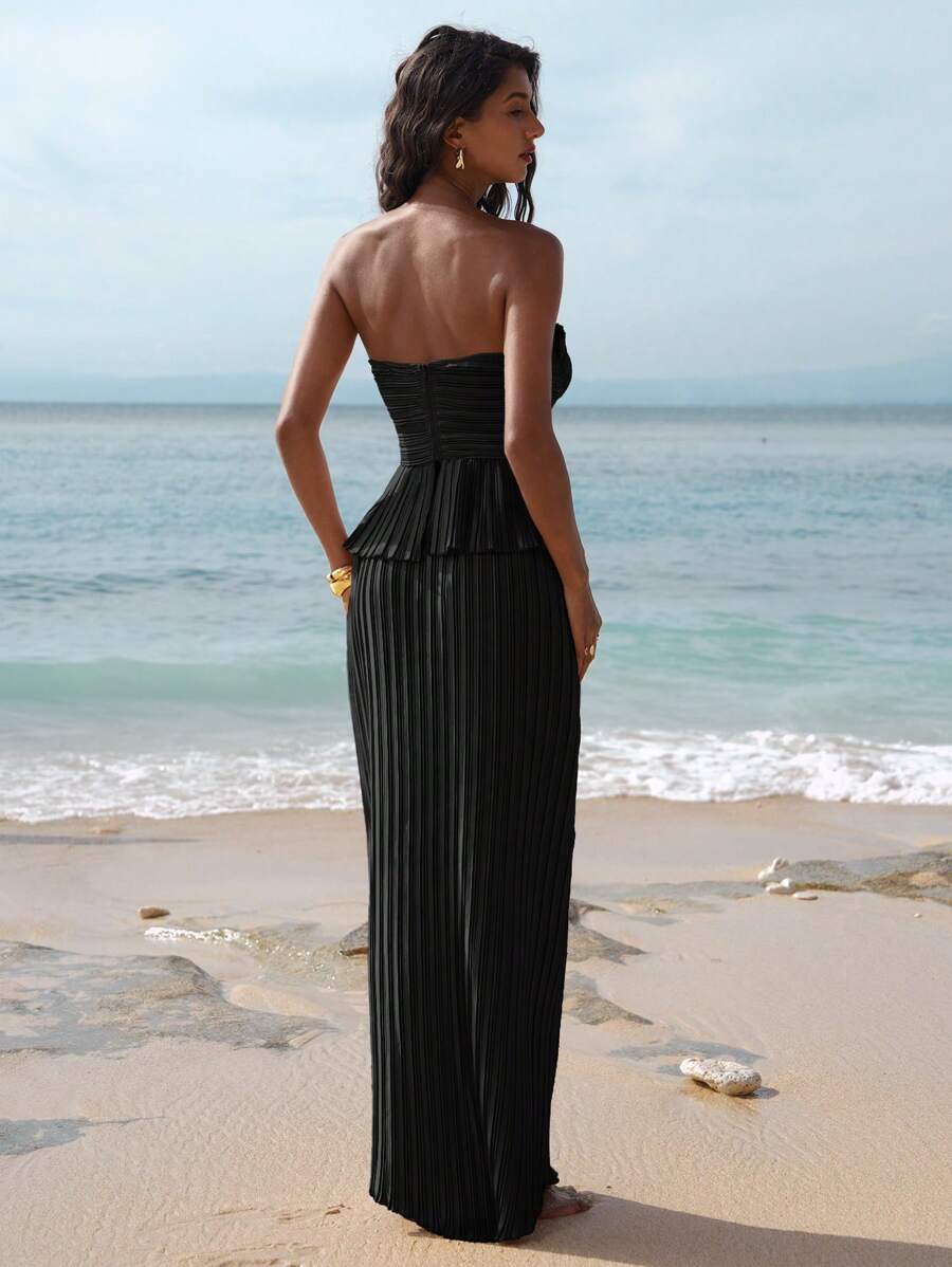 Sweetheart Pleated Sheath Floor Length Long Dress