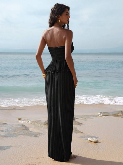 Sweetheart Pleated Sheath Floor Length Long Dress