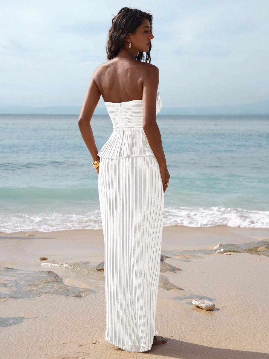 Sweetheart Pleated Sheath Floor Length Long Dress