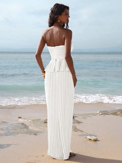 Sweetheart Pleated Sheath Floor Length Long Dress