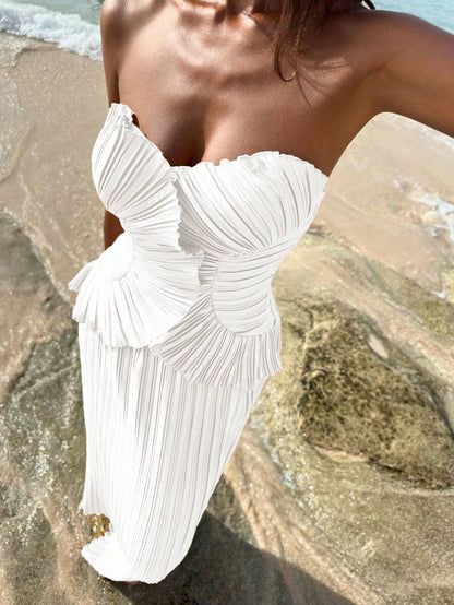 Sweetheart Pleated Sheath Floor Length Long Dress