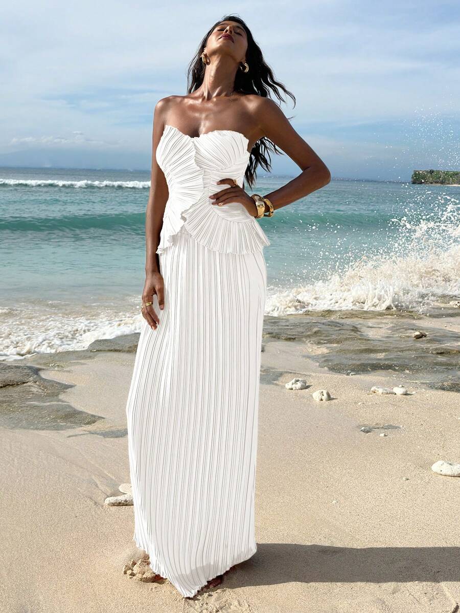 Sweetheart Pleated Sheath Floor Length Long Dress