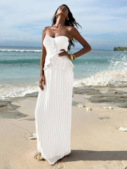 Sweetheart Pleated Sheath Floor Length Long Dress
