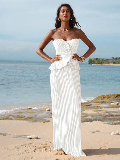 Sweetheart Pleated Sheath Floor Length Long Dress