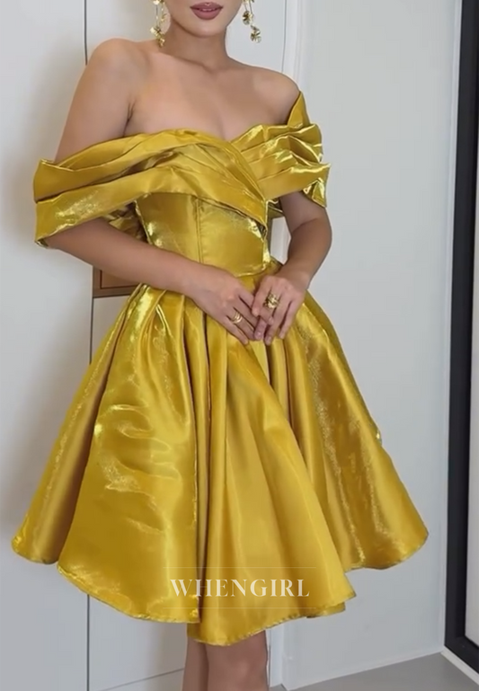 Marigold Off Shoulder A-Line Short Sleeveless Homecoming Dress