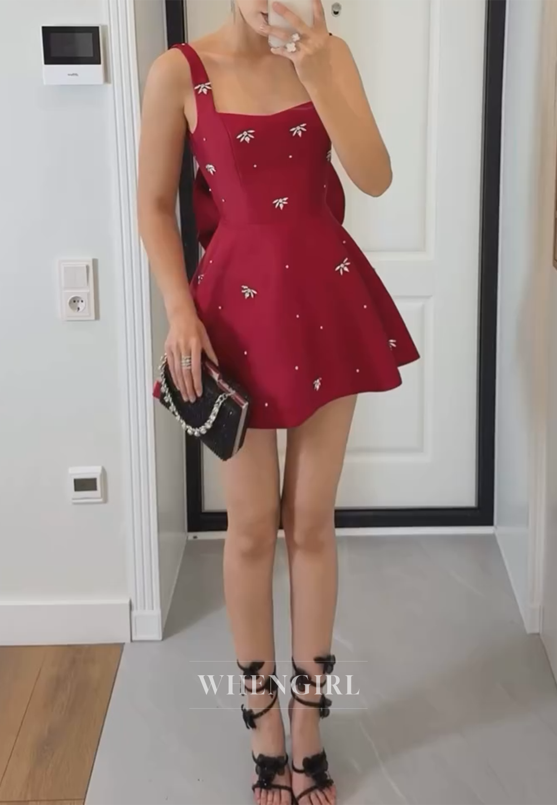 Square Neck Beaded Sleeveless A-Line Homecoming Dress