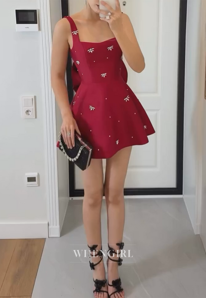 Square Neck Beaded Sleeveless A-Line Homecoming Dress