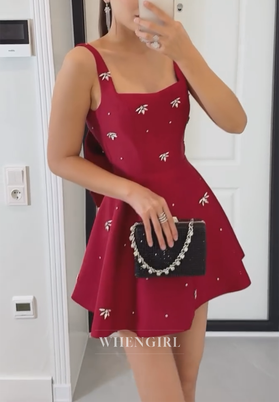 Square Neck Beaded Sleeveless A-Line Homecoming Dress